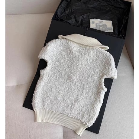 Bouclé Half Zip Knit Top
