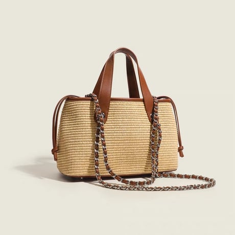 Chain Raffia Mini Tote Bag