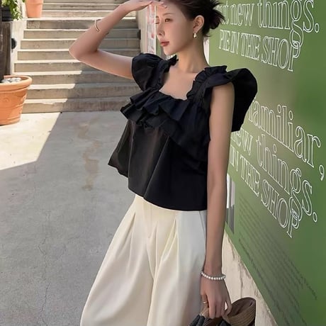 Frill Sleeve Peplum Blouse