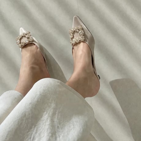 Pearl Buckle Pointed Mule Heels