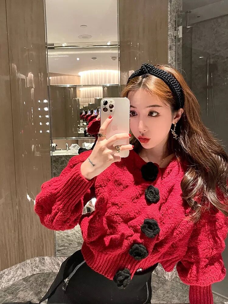 立体フラワーニットカーディガン | Daisy 