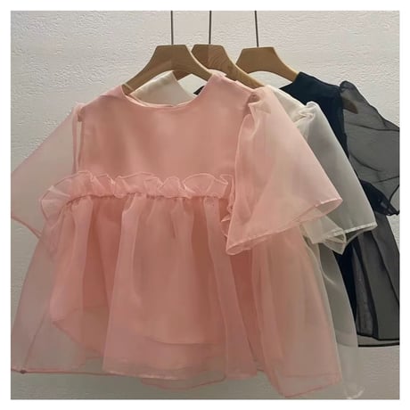 3colorオーガンジートップス