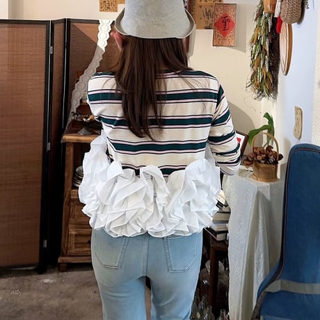 Ruffle Hem Striped Long Sleeve Top