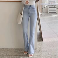 Soft Blue High-Waist Flare Denim