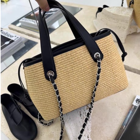 Chain Raffia Mini Tote Bag
