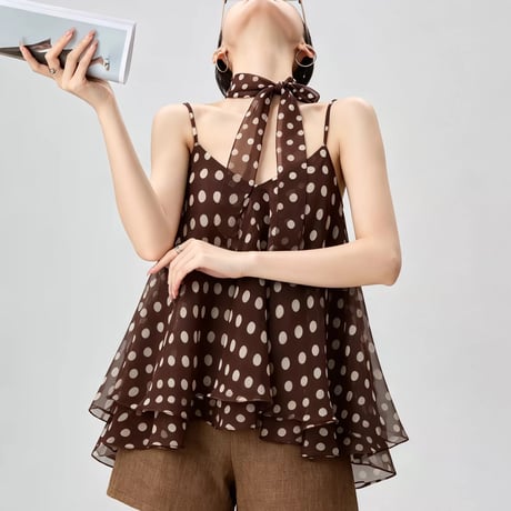 Dot Sheer Tiered Ribbon Blouse