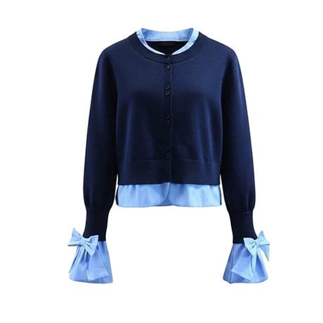 Chiffon Layered Ribbon Sleeve Knit Cardigan