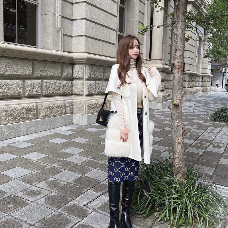 FOXファー ツイード ケープコート