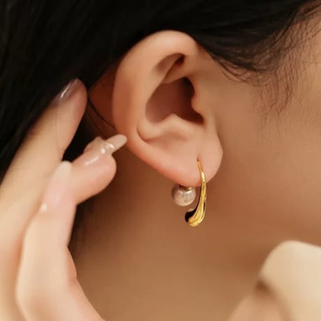 パール×ゴールド フックピアス