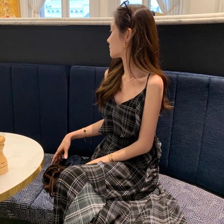 レトロチェックロングワンピース