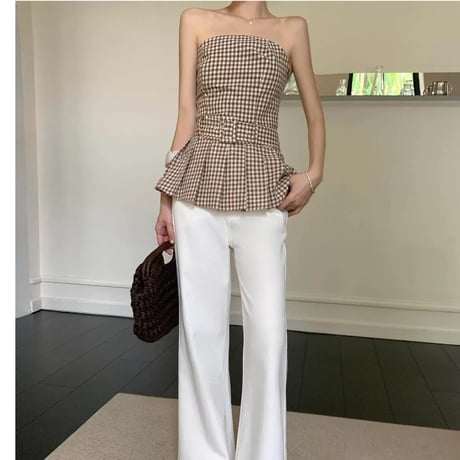 Gingham Draped Bustier Top