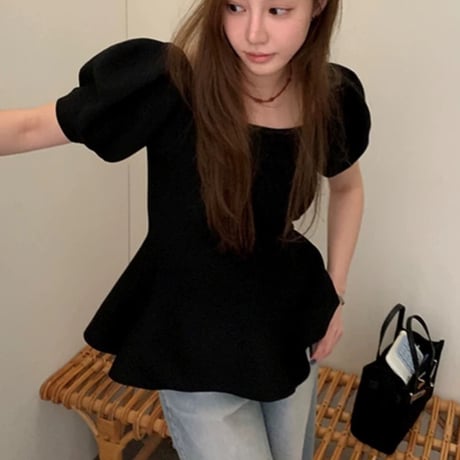 Soft Peplum Puff Knit Top
