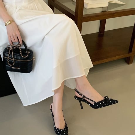 Polka Dot Ribbon Pointed Strap Heels