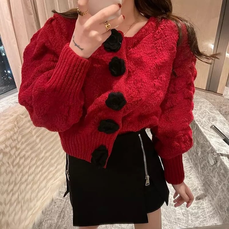 立体フラワーニットカーディガン | Daisy 