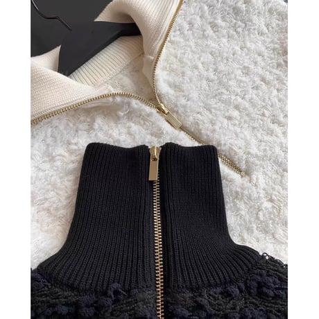 Bouclé Half Zip Knit Top