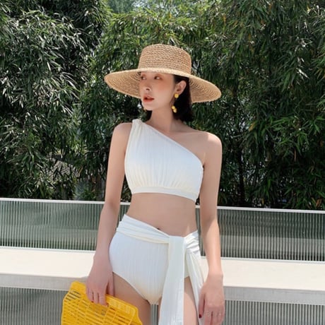 ホワイトワンショルダースイムウェア