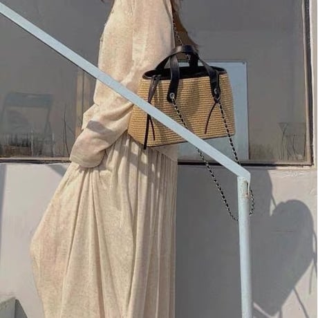 Chain Raffia Mini Tote Bag