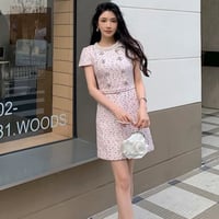 pinkツイードワンピース