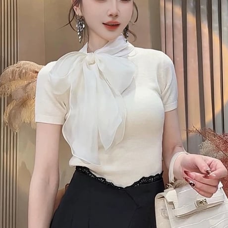 シフォンリボントップス