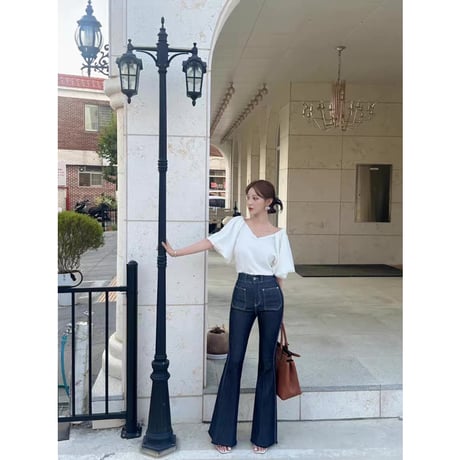 Back Ribbon Sheer V-Neck Blouse