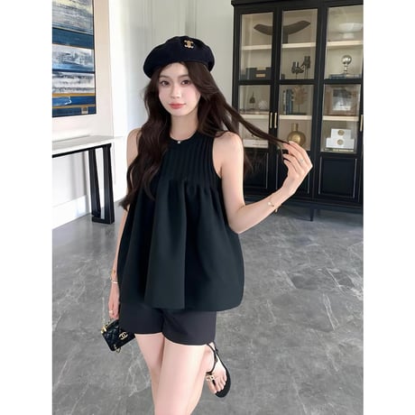 Pleated Flare Sleeveless Tunic Top