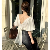 Back Ribbon Sheer V-Neck Blouse