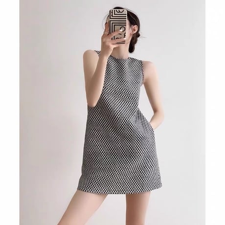 Monochrome Check Mini Dress