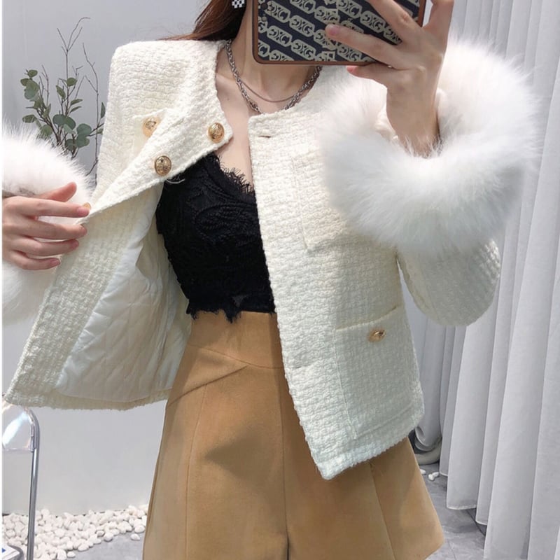 sheller シェリエ　fox ファーツイード　ジャケット　カーディガン FOX fur cape coat – shéller / シェリエ
