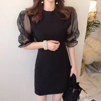 オーガンジーパフスリーブワンピース