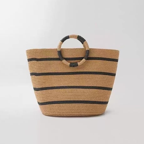 Ring Handle Stripe Summer Tote Bag