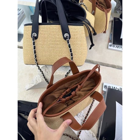 Chain Raffia Mini Tote Bag