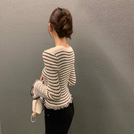 2color flare border cardigan