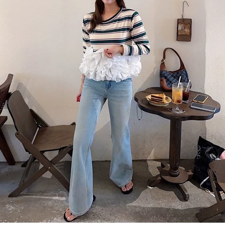 Ruffle Hem Striped Long Sleeve Top
