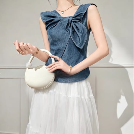 Denim Ribbon Muse Top
