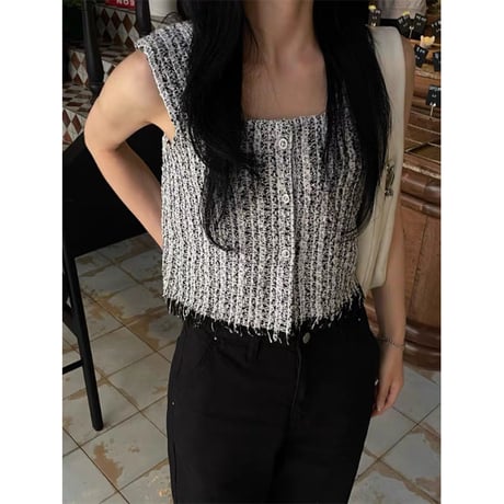 Tweed Fringe Cropped Top
