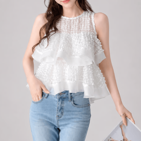 【black即納】Sheer Ruffle Top