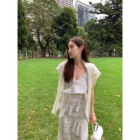 レトロチェックロングワンピース