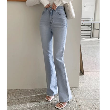 Soft Blue High-Waist Flare Denim
