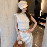 Bouclé Half Zip Knit Top