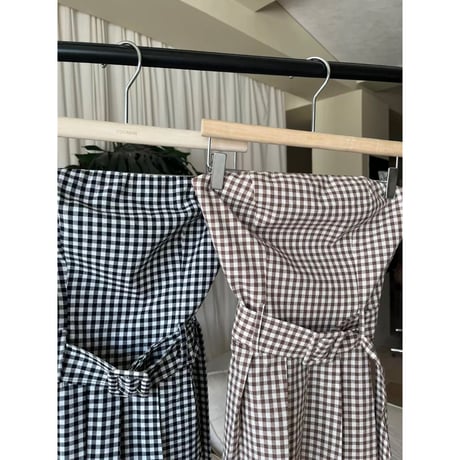 Gingham Draped Bustier Top