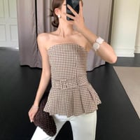 Gingham Draped Bustier Top