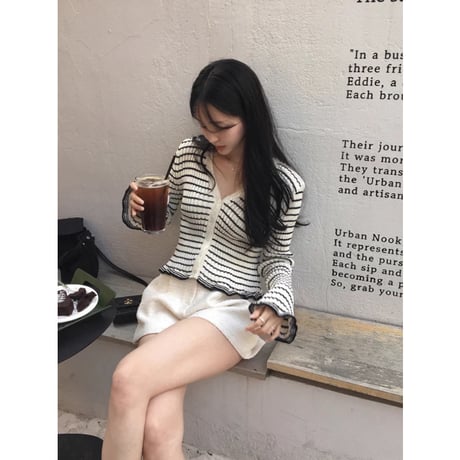2color flare border cardigan