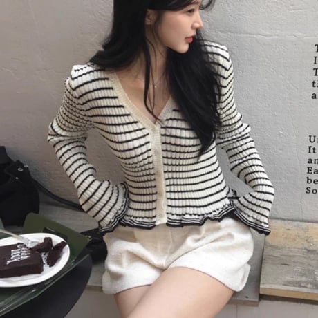 2color flare border cardigan
