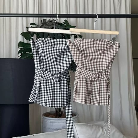 Gingham Draped Bustier Top