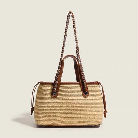 Chain Raffia Mini Tote Bag