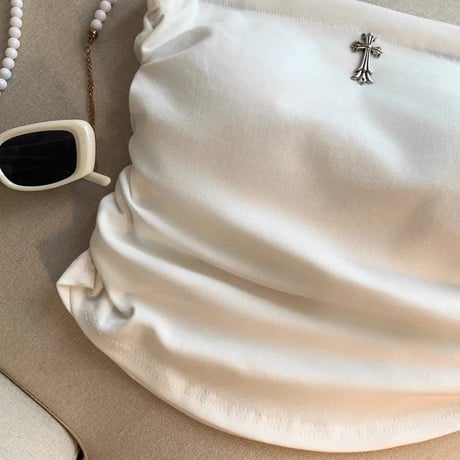 Cross Charm Drape Tube Top