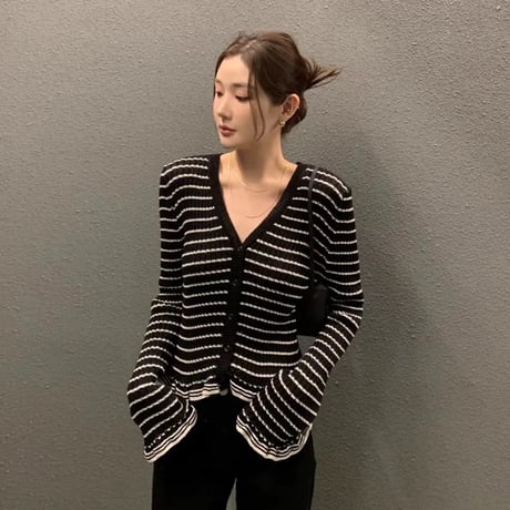 2color flare border cardigan