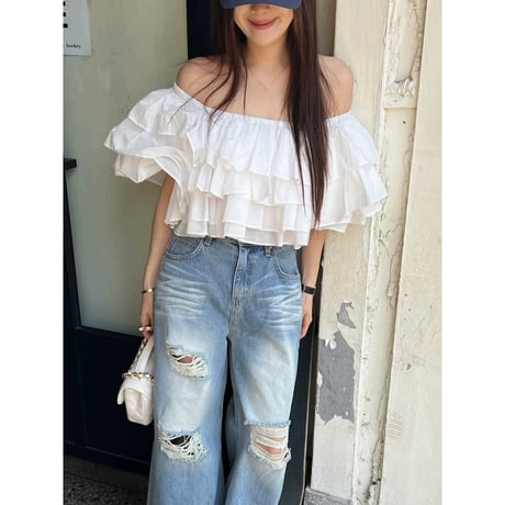 Airy Layered Frill Off-Shoulder Blouse