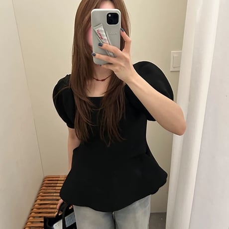 Soft Peplum Puff Knit Top