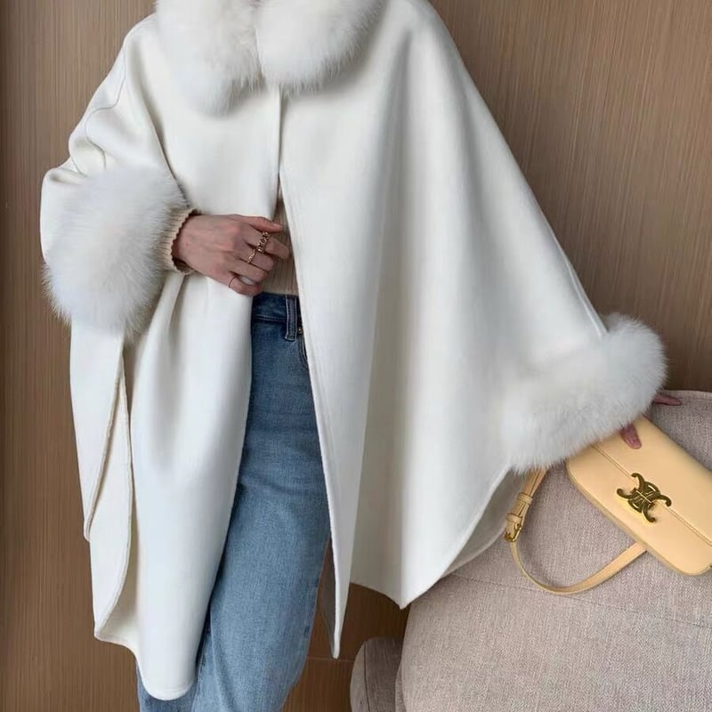 美品 GIVENCHY カシミア100% ポンチョ フォックスファー ベージュ